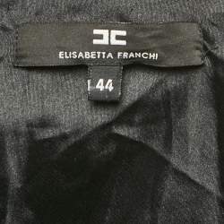 Pre Owned Elisabetta Franchi Black Nylon Draped One-Shoulder Midi Dress M