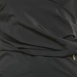 Pre Owned Elisabetta Franchi Black Nylon Draped One-Shoulder Midi Dress M
