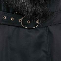 Pre Owned Elisabetta Franchi Black Synthetic Asymmetric Fur Collar Detail Coat M