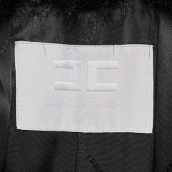 Pre Owned Elisabetta Franchi Black Synthetic Asymmetric Fur Collar Detail Coat M