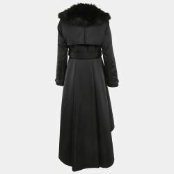 Pre Owned Elisabetta Franchi Black Synthetic Asymmetric Fur Collar Detail Coat M