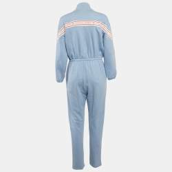 Elisabetta Franchi Blue Cotton Knit Logo Tape Trimmed Jumpsuit S