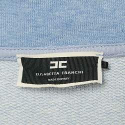 Elisabetta Franchi Blue Cotton Knit Logo Tape Trimmed Jumpsuit S