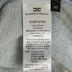 Elisabetta Franchi Blue Cotton Knit Logo Tape Trimmed Jumpsuit S