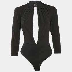Elisabetta Franchi Black Jersey Cut-Out Bodysuit S