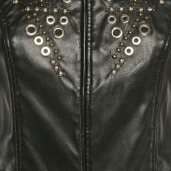 Elisabetta Franchi Black Studded Faux Leather Biker Jacket S