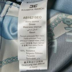 Pre Owned Elisabetta Franchi Blue/Multicolor Printed Satin V-Neck Midi Dress S