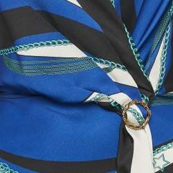 Pre Owned Elisabetta Franchi Blue/Multicolor Printed Satin V-Neck Midi Dress S