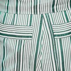 Elisabetta Franchi Green Stripe Crepe Belted Playsuit S