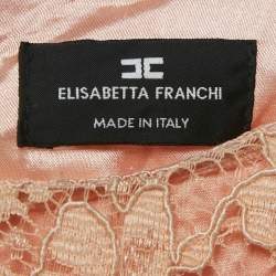 Pre Owned Elisabetta Franchi Pink Lace and Satin Ruffled Mini Dress M