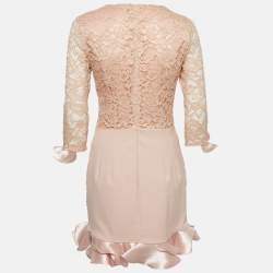 Pre Owned Elisabetta Franchi Pink Lace and Satin Ruffled Mini Dress M
