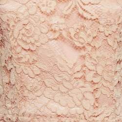 Pre Owned Elisabetta Franchi Pink Lace and Satin Ruffled Mini Dress M