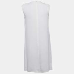 Pre Owned Elisabetta Franchi Off-White Crepe Neck Embellished Sleeveless Mini Dress M