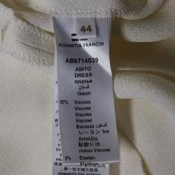 Pre Owned Elisabetta Franchi Off-White Crepe Neck Embellished Sleeveless Mini Dress M