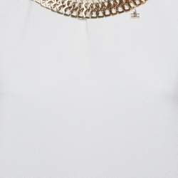 Pre Owned Elisabetta Franchi Off-White Crepe Neck Embellished Sleeveless Mini Dress M