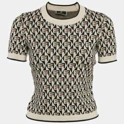 Elisabetta Franchi Brown Monogram Knit Crewneck Sweater M