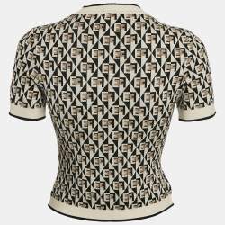 Elisabetta Franchi Brown Monogram Knit Crewneck Sweater M