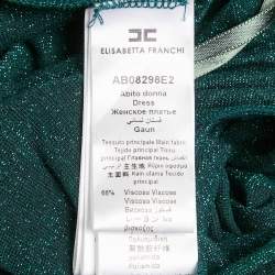 Pre Owned Elisabetta Franchi Green Lurex Knit Pleated Maxi Dress S