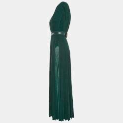 Pre Owned Elisabetta Franchi Green Lurex Knit Pleated Maxi Dress S