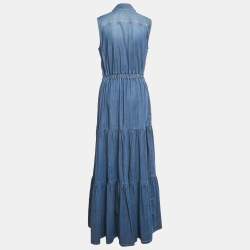 Pre Owned Elisabetta Franchi Blue Denim Button Front Sleeveless Maxi Dress L