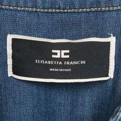 Pre Owned Elisabetta Franchi Blue Denim Button Front Sleeveless Maxi Dress L