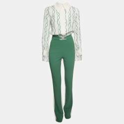 Elisabetta Franchi Green/Cream Printed Crepe Jumpsuit S