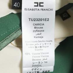 Elisabetta Franchi Green/Cream Printed Crepe Jumpsuit S