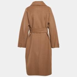Elisabetta Franchi Beige Felt Wool Double Breasted Coat M