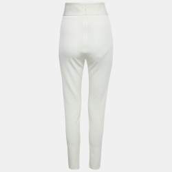 Pre Owned Elisabetta Franchi White Jersey Embellished Waist Leggings L