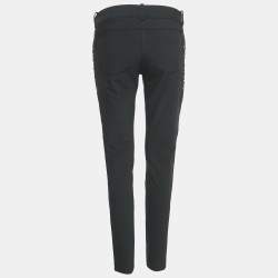 Pre Owned Elisabetta Franchi Black Crepe Lace-Up Skinny Pants L