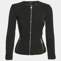 Elisabetta Franchi Black Crepe Zip-Up Jacket S