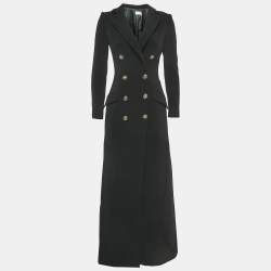 Elisabetta Franchi Black Crepe Double Breasted Long Coat S
