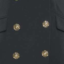 Elisabetta Franchi Black Crepe Double Breasted Long Coat S