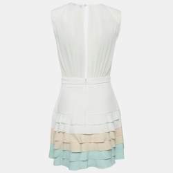 Pre Owned Elisabetta Franchi White Crepe Layered Mini Dress M