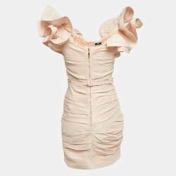Pre Owned Elisabetta Franchi Pink Ottoman Taffeta Ruffled Off-Shoulder Mini Dress M