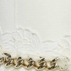 Elisabetta Franchi White Chain Detail Tweed Jacket and Skirt Set M