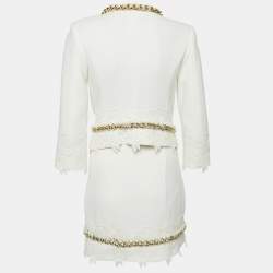 Elisabetta Franchi White Chain Detail Tweed Jacket and Skirt Set M