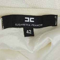 Elisabetta Franchi White Chain Detail Tweed Jacket and Skirt Set M