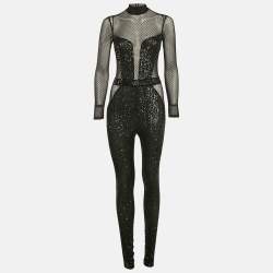 Elisabetta Franchi Black Mesh and Sequin Sheer Jumpsuit S