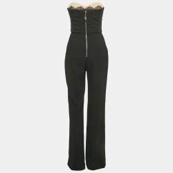Elisabetta Franchi Black Crepe Lace Overlay Detail Strapless Jumpsuit M