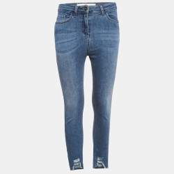 Elisabetta Franchi Blue Ripped Hem Denim Skinny Jeans S Waist 27"
