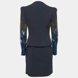 Pre Owned Elisabetta Franchi Navy Blue Embellished Blazer & Mini Skirt Set M