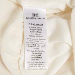 Pre Owned Elisabetta Franchi Cream Silk Full Sleeve Bodysuit S