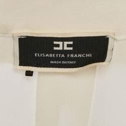 Pre Owned Elisabetta Franchi Cream Silk Full Sleeve Bodysuit S