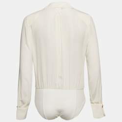 Pre Owned Elisabetta Franchi Cream Silk Full Sleeve Bodysuit S
