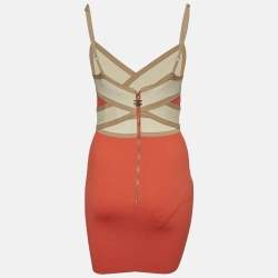 Elisabetta Franchi Orange Stretch Knit Strappy Bodycon Dress L