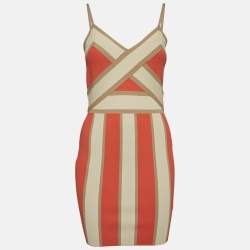Elisabetta Franchi Orange Stretch Knit Strappy Bodycon Dress L