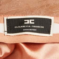 Elisabetta Franchi Beige/Pink Tulle Strapless Midi Dress S