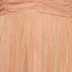 Elisabetta Franchi Beige/Pink Tulle Strapless Midi Dress S
