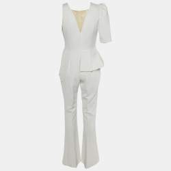 Elisabetta Franchi White Crepe Star Detail Jumpsuit M